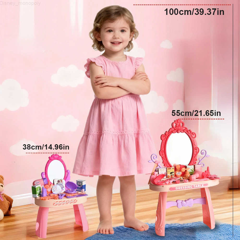 Disney Childrens pretend play toy simulated mini dressing table DIY stickers paper box and accessories suitable for children 3 H251202