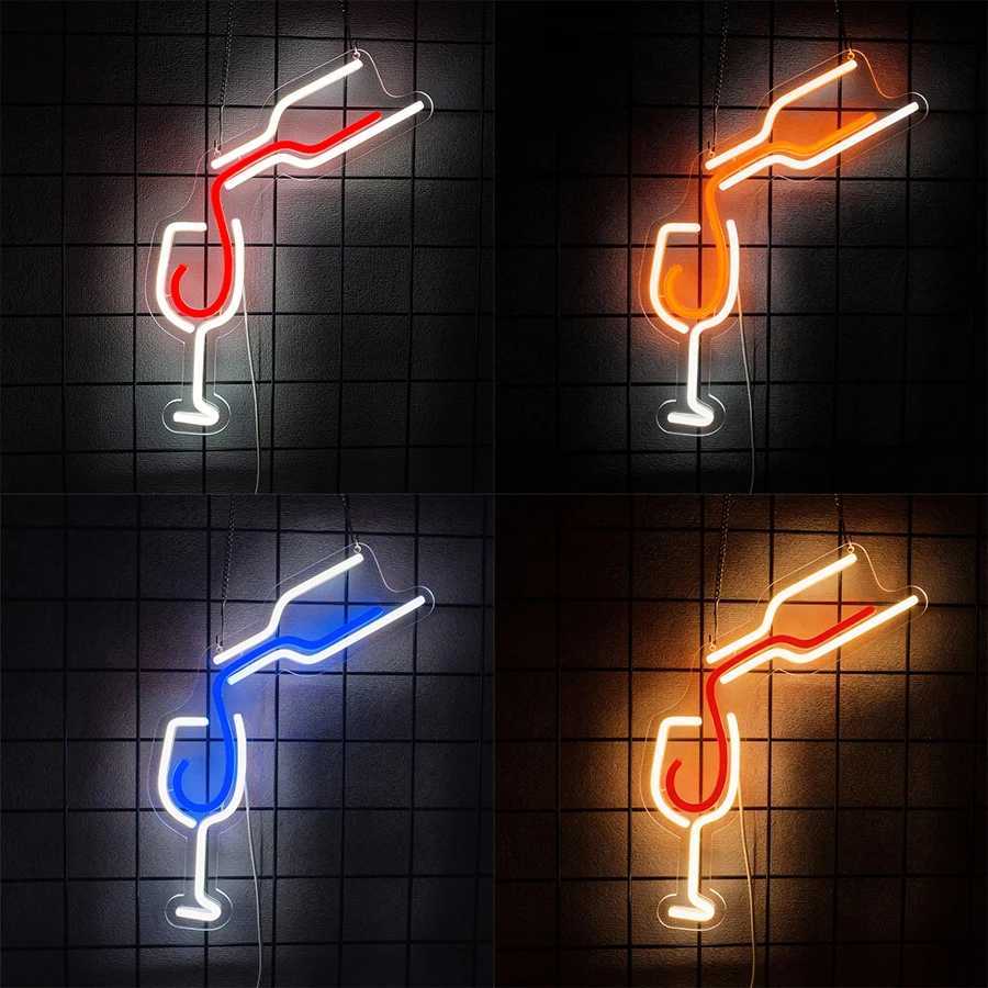 Neon Sign Of Wine Glass Wine Pouring Icon Suitable For Parties Cocktail Bars Clubs Nightclubs Man Caves Decor Usb Powered H251201