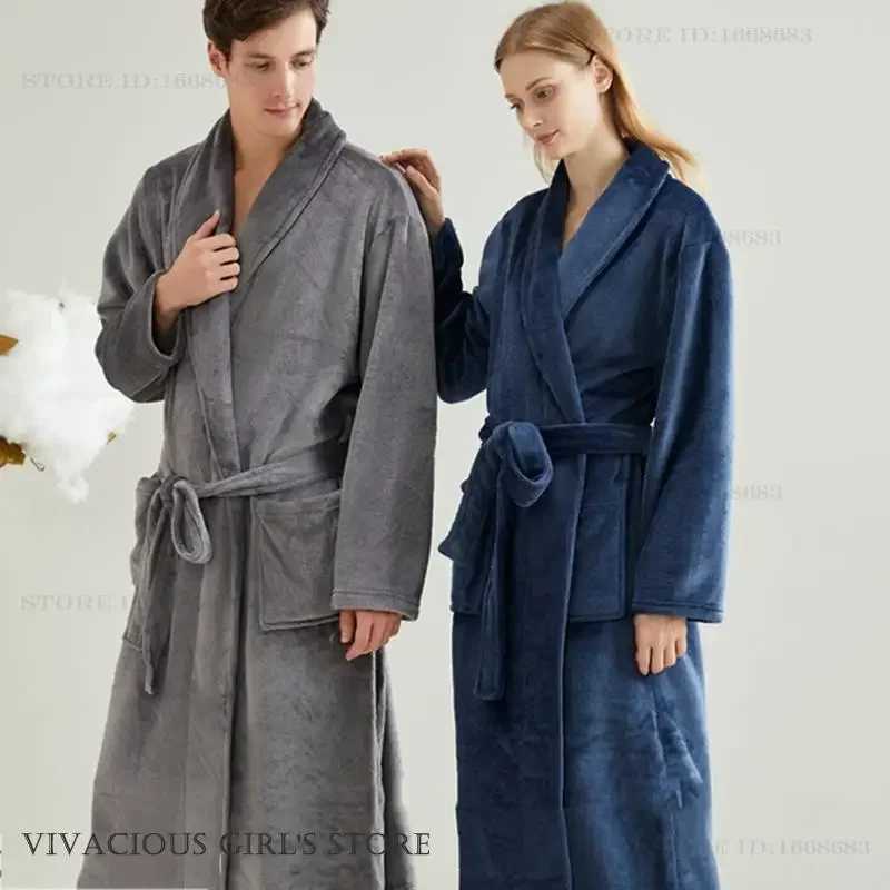 New Flannel Long Robe Home Dress Autumn Winter Thicken Warm Bathrobe Kimono Gown Sleepwear Loose Casual Coral Fleece Loungewear C251202