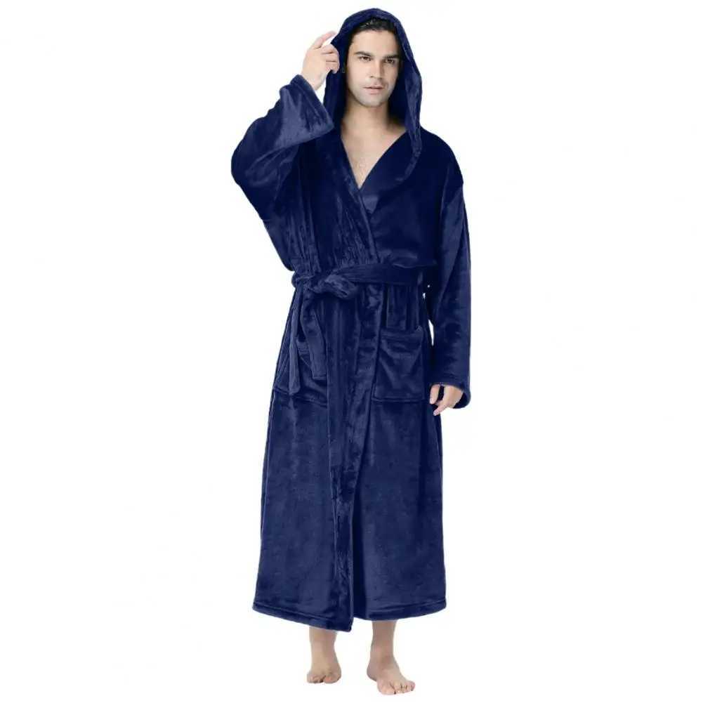 Autumn Winter Lounge Mens Sleep Robe Plush Hooded Bathrobe Underwear Minimalistic Sleep Men Robe Nightgown C251202