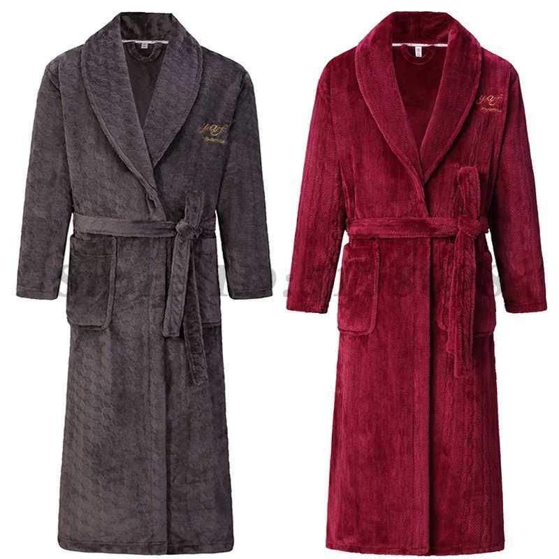 Winter Thicken Long Robe Men Women Flannel Sleepwear Plus Size 3XL 4XL Bathrobe Gown Home Wear Coral Fleece Soft Warm Nightwear C251202