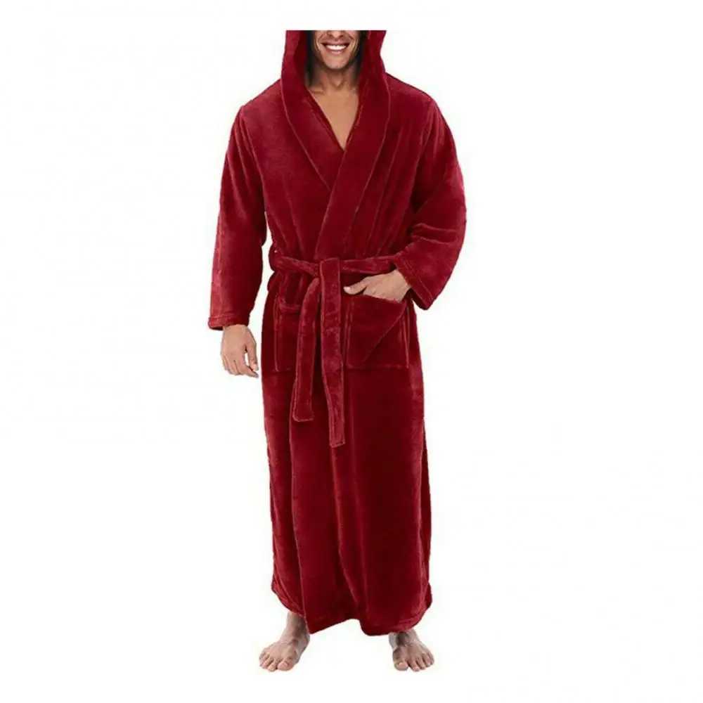 Sleepwear Soft Loose Bathrobe Nightgown Winter Thick Warm Men Coral Fleece Robe Bath Gown Long Nightwea C251202