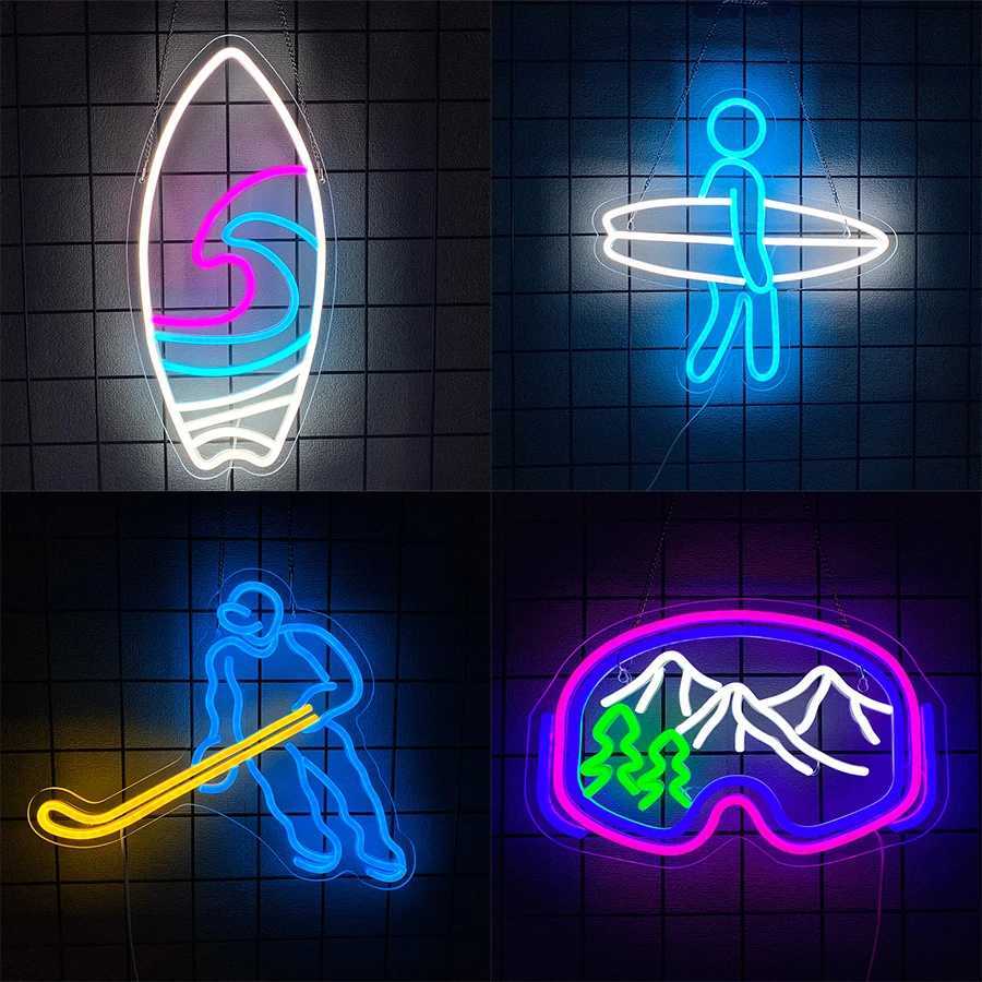 Extreme Sports Neon Signs Surfing And Skiing Aesthetic Icons Used In Gyms Party Bars Club Decor Gifts For Boys And Girls H251201