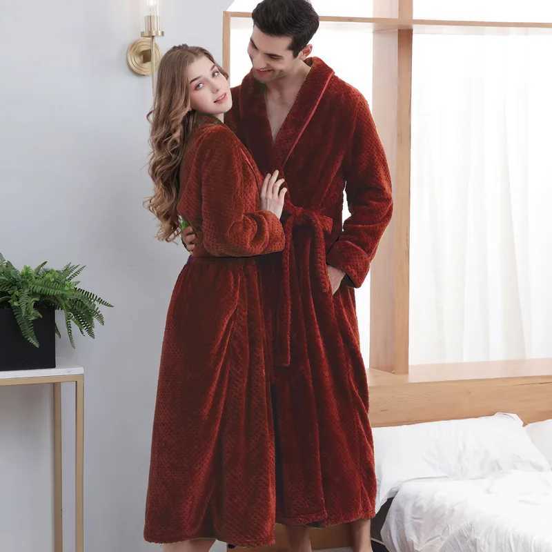 Thicken Flannel Couple Sleepwear Long Robe Autumn Winter Kimono Gown Bathrobe Men Homewear Loose Coral Fleece Loungewear Pajama C251202