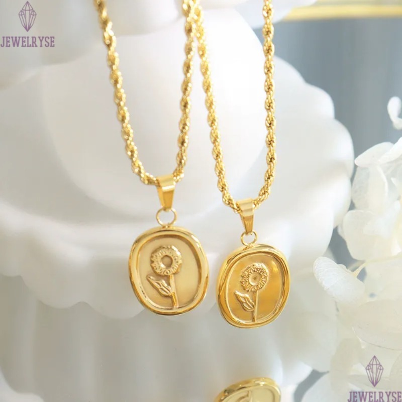 trendy stainless steel designer necklace for woman party home 18k gold chain flower pendant luxury necklaces school silver choker jewelry birthday fri