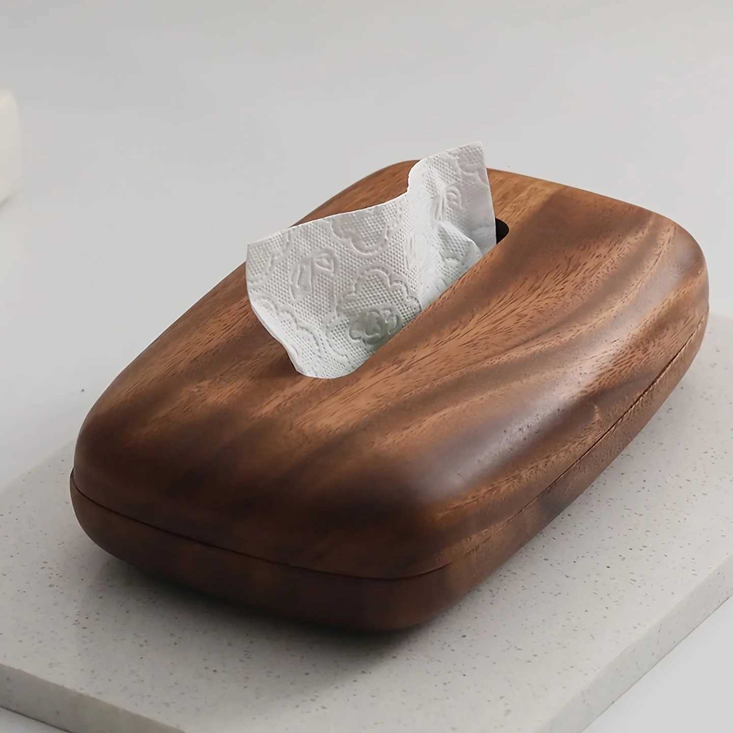 Walnut Tissue Box Cover - Modern Vintage Design Premium Wood for Desk Bathro Decor Easy Refill Polished Finish H251201