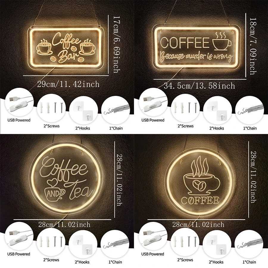 Coffee Series Neon Signs 3D Carved Warm White Icons Usb Powered Suitable For Business Decor In Clubs Restaurants And Cafes H251201