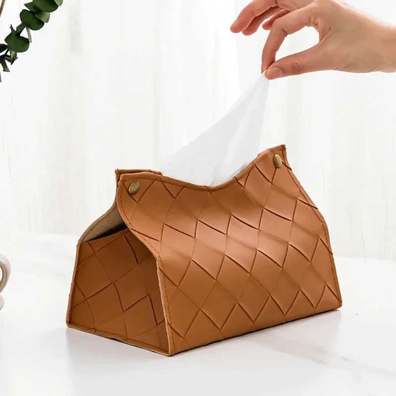 Living Ro Hotel Table Tissue Box Car Tissue Holder Cheap Wholes PU Leather Woven Plaid Tissue Box Nordic Modern H251201
