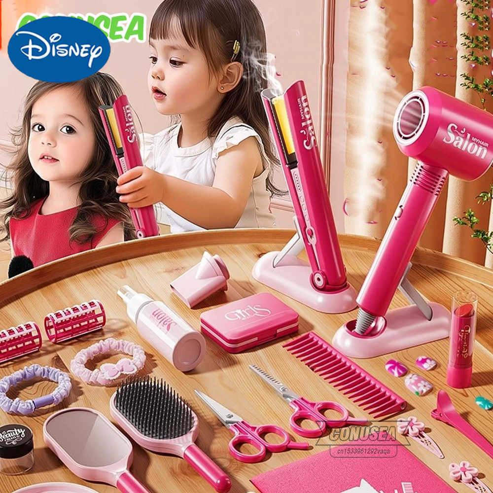 Disney Girls Beauty Toys Fashion Barber Role Playing Games Simulation Haircut Children Hair Dryer Child Pretend House Play Children H251202