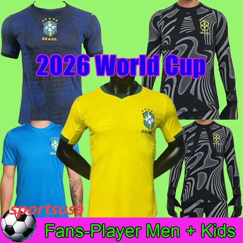 2026 World Cup Brazil National Team soccer Jersey and 26 Gabriel Jesus Mens Home away goalkeeper Football jerseys SIZE S-4XL Fans Player Set football shirt kids Kits