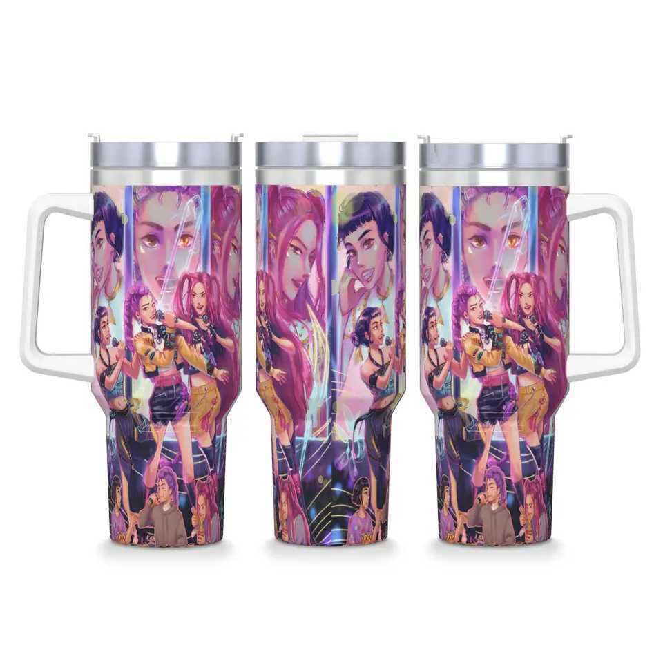 Stainless Steel Tumbler KPop Demon Hunters Mira Zoey Rumi Car Mugs With Straws Drink Water Bottle Insulated 40oz Thermal Cups L251127