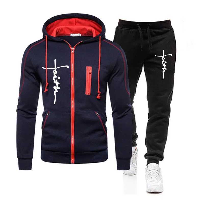 Outdoors Daily Mens Clothing Casual High Quality Autumn Winter Hoodie Jogging Sports Single Piece Zipper Jacket and Sport Pants W251202
