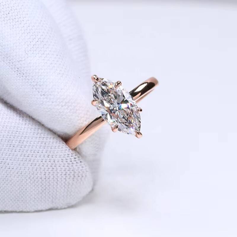 IGI Certified CVD Lab Grown Engagement 14K Yellow Rose Gold D VVS2 Two Carats Marquise Cut Diamond Ring