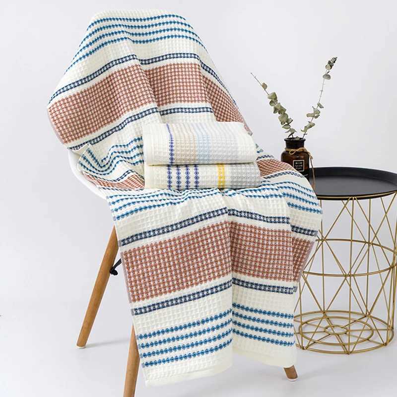 70x140cm Thickened 100Cotton BathTowel Premium Striped Waffle Towel AdultKids Home super-Soft absorbent Not shedding hair Towel Y251202
