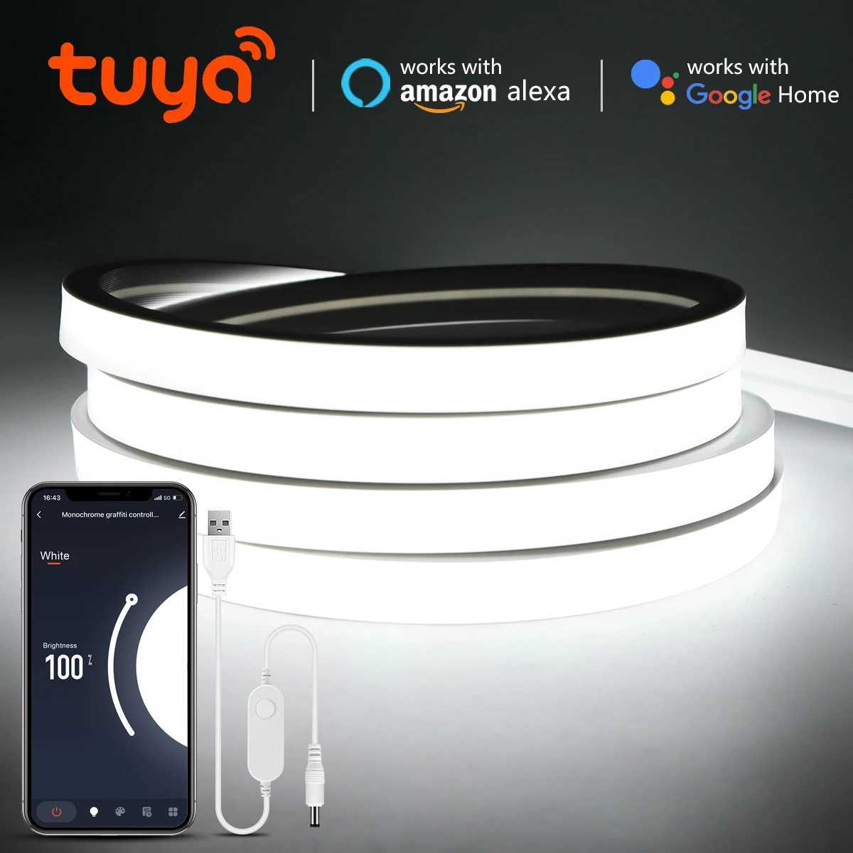 5V USB Powered Tuya Smart COB Neon Strip Light High Lumen 320LEDS/M Waterproof With Dimmable APP/Voice Control Alexa Google Home H251201