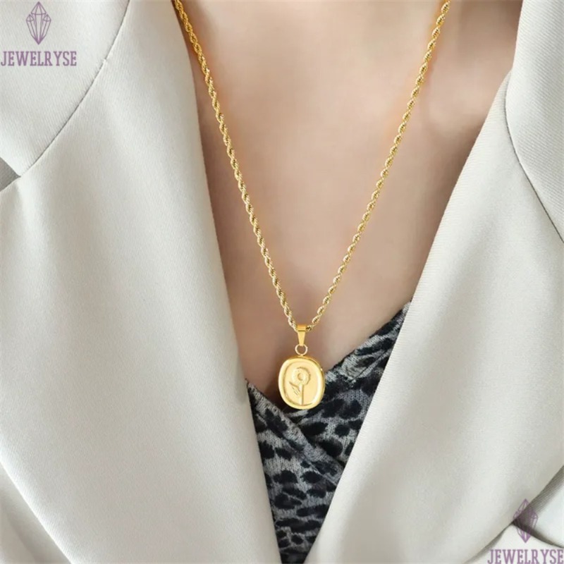 trendy stainless steel designer necklace for woman party home 18k gold chain flower pendant luxury necklaces school silver choker jewelry birthday fri