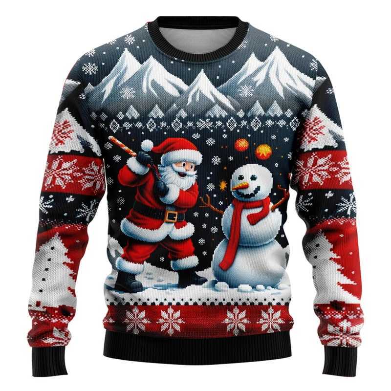 Men Women Xmas Sweatshirt 3D Christmas Snowman Santa Printed Ugly Christmas Sweater Unisex Pullover Holiday Party Jumper Tops J251203