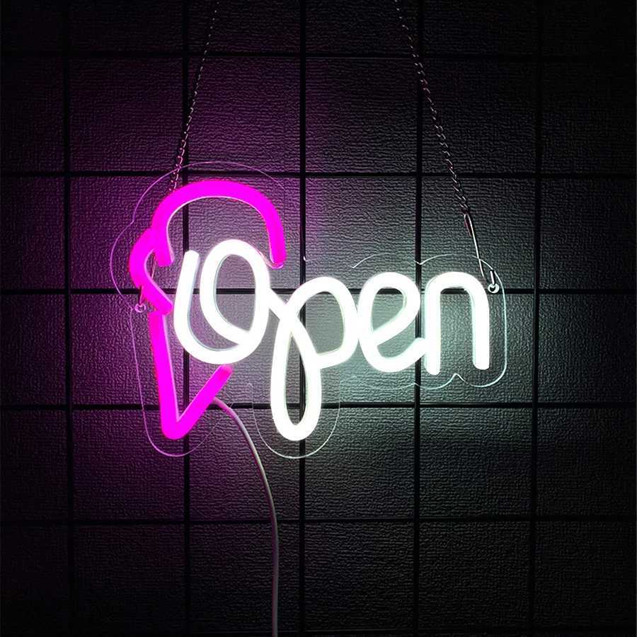 Open Neon Signs Ice Cream Icons Business Lights That Can Be Seen During The Day Or At Night Decor In Bars Shops And Cafes H251201
