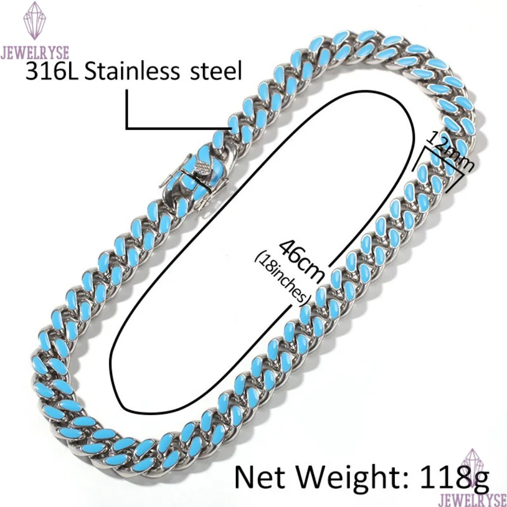 20inch stainless steel Miami cuban link chain gold necklace mens silver chain for man colorful enamel White Green Orange Blue Chains Necklaces Woman H