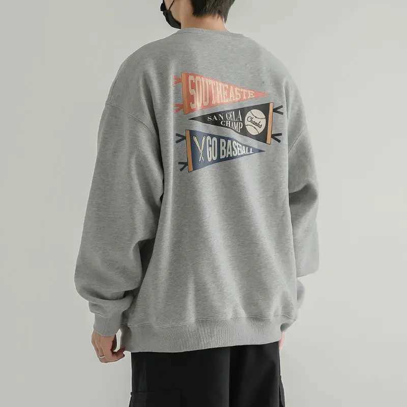 New Velvet Sports Sweatshirt for Men in Autumn and Winter Retro Warm and Loose Casual Autumn Wear Without Hats J251203