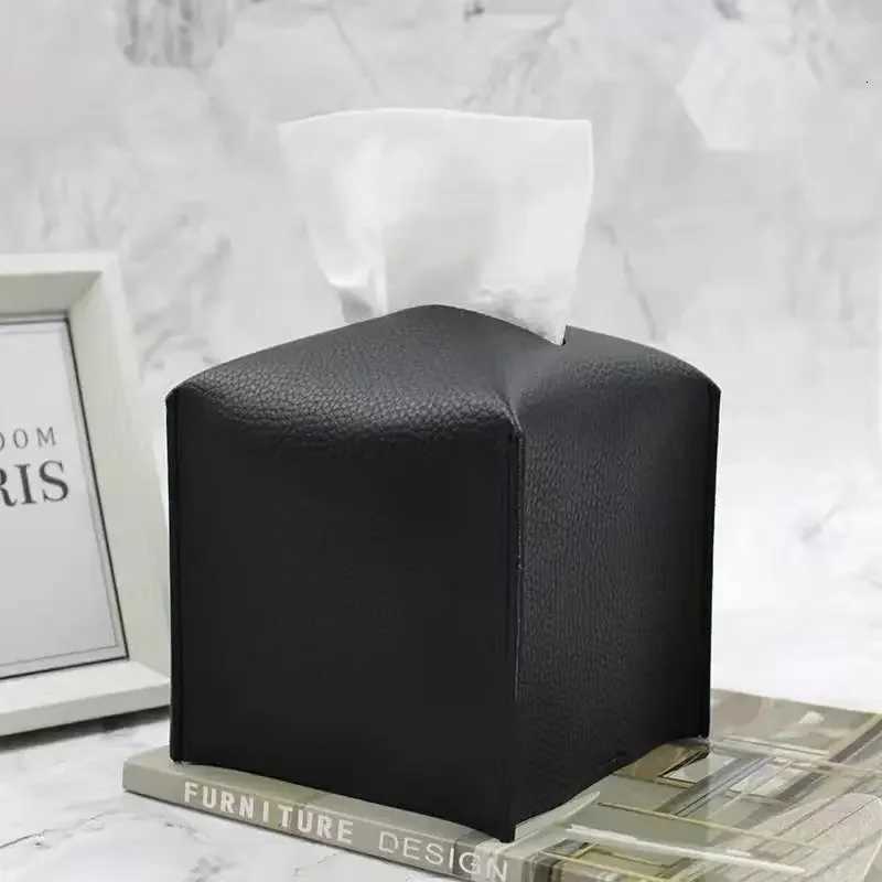 Tissue Box Cover Square Decorative PU Leather Holder Modern Tissue Case Facial Paper Organizer Dispenser For Bathro Countertop H251201