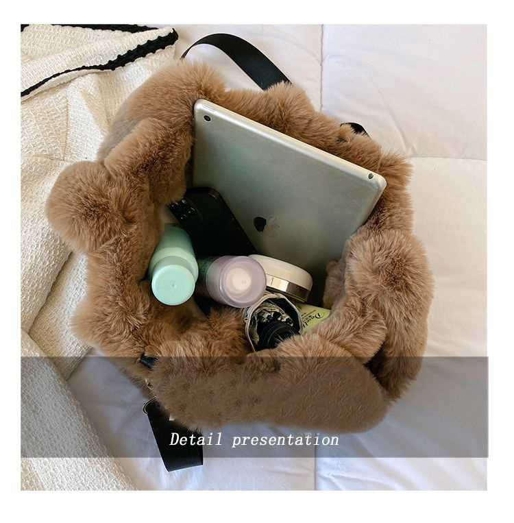 Winter Faux Fur Plush Tote Women's Letter Designer Large Capacity Handbag Tote Shoulder Bag Female Satchel Bags Bolsas
