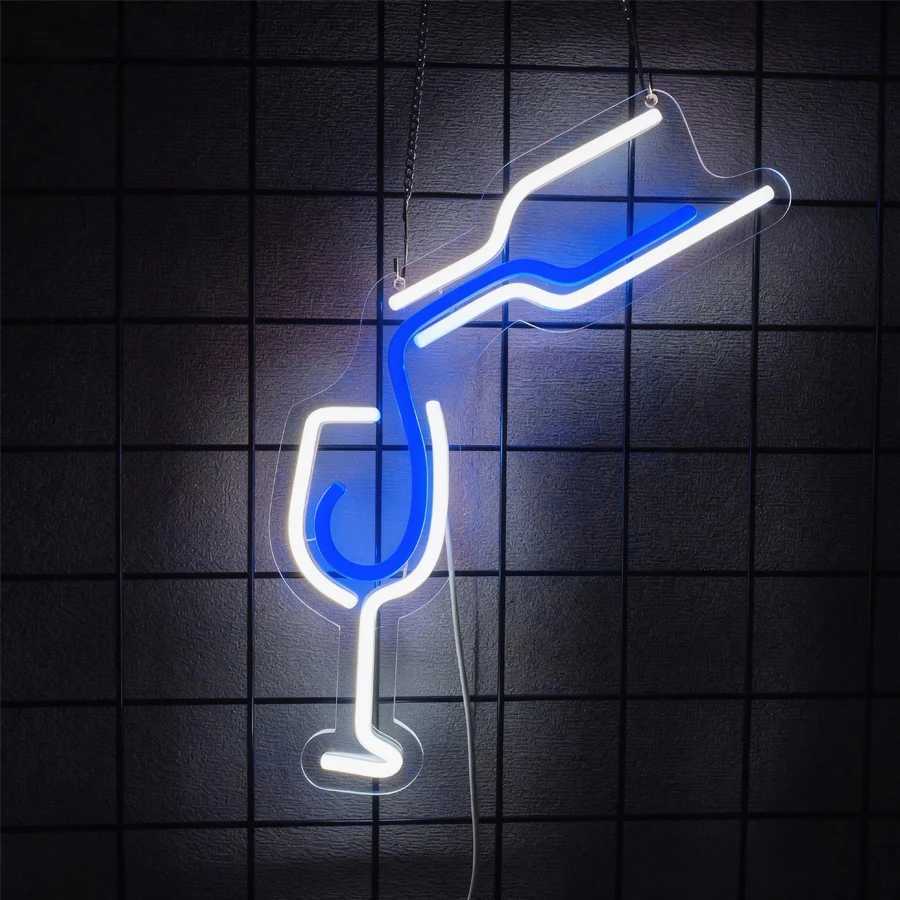 Neon Sign Of Wine Glass Wine Pouring Icon Suitable For Parties Cocktail Bars Clubs Nightclubs Man Caves Decor Usb Powered H251201