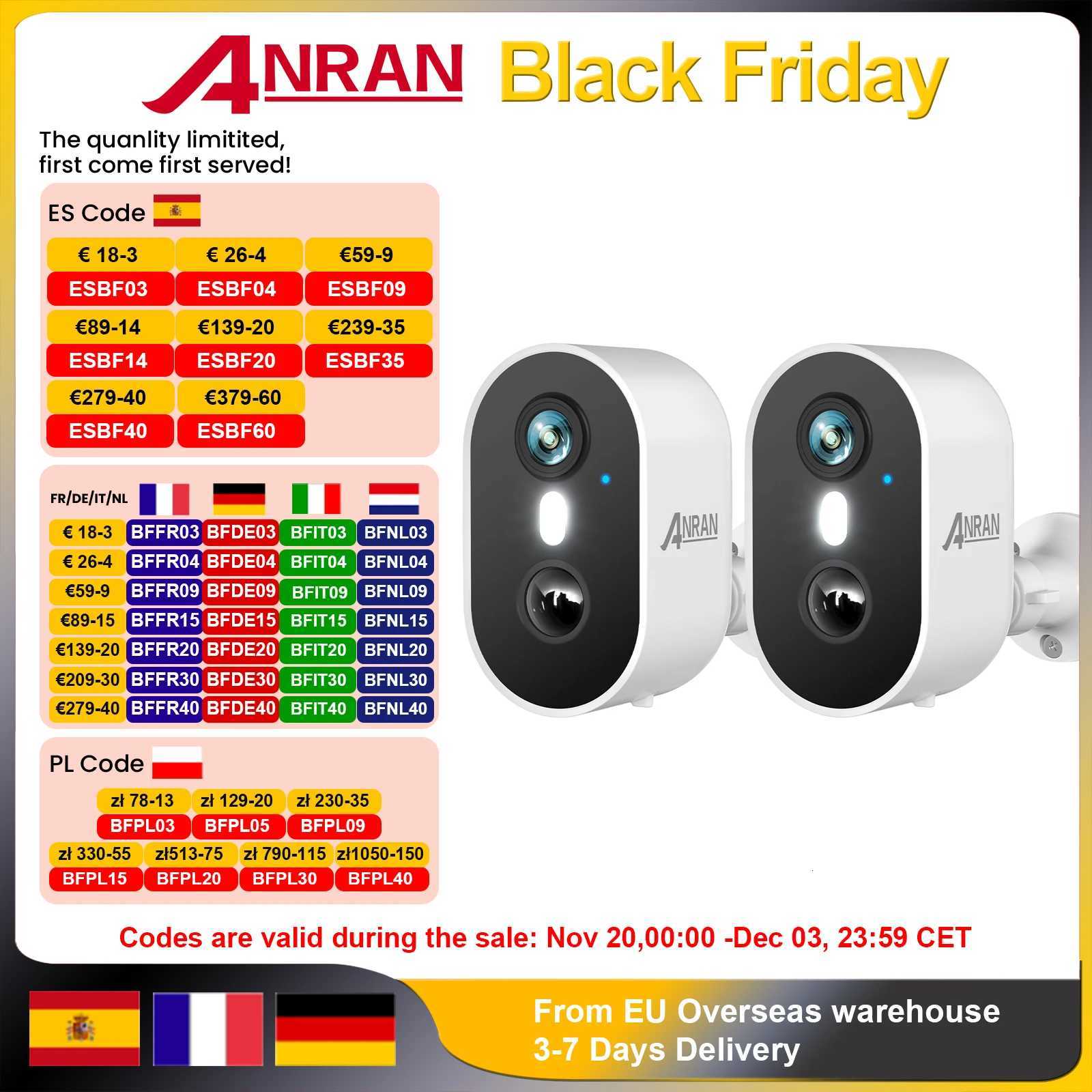 ANRAN 2/3/4PCS Battery Camera 2K 24G WiFi Camera He Protection Security Camera PIR Detection Basic Cloud Storage5200mAh C251202