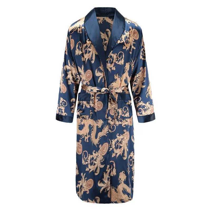Luxury Mens Silky Kimono Robe Loose Home Clothes Female Dragon Printing Dressing Gown Male Sleepwear Loose Loungewear Pjs C251202
