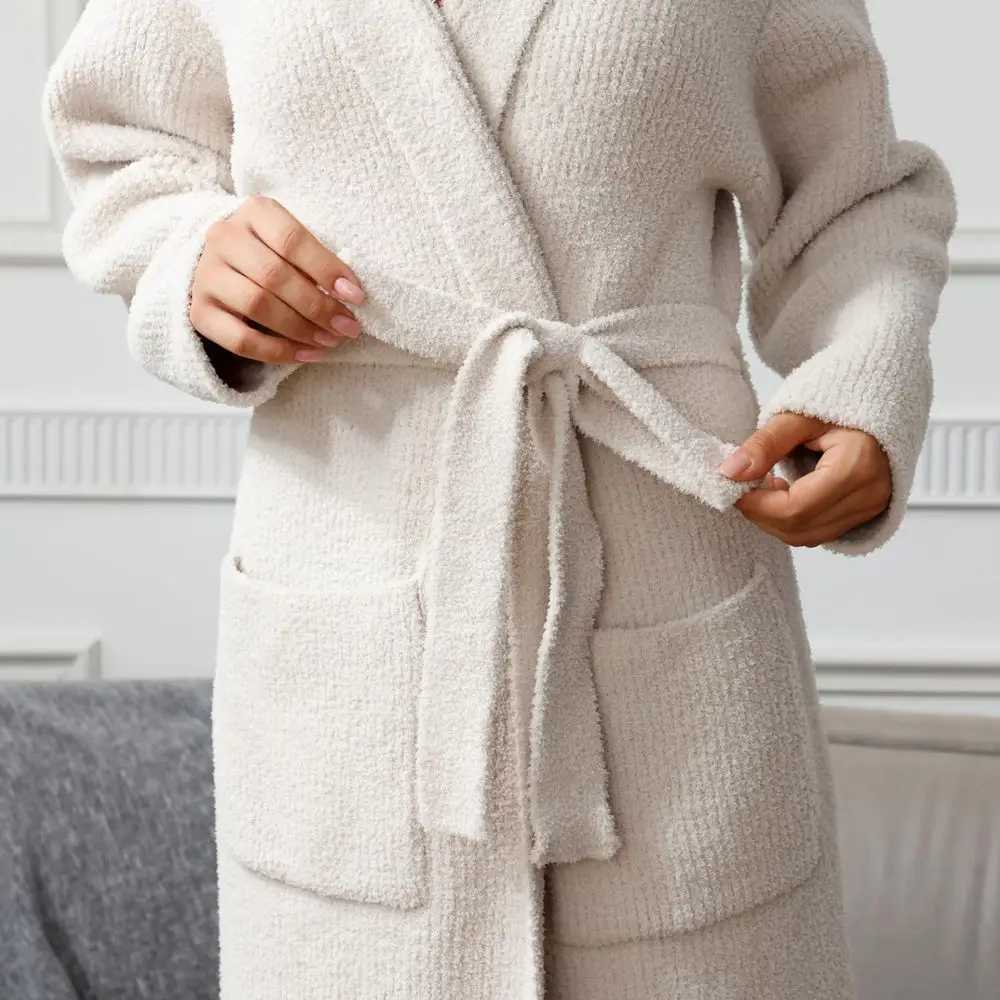 Ultra Soft Calf-Length Fuzzy Robe with Pockets for Women - Spa Loungewear Bathrobe C251202