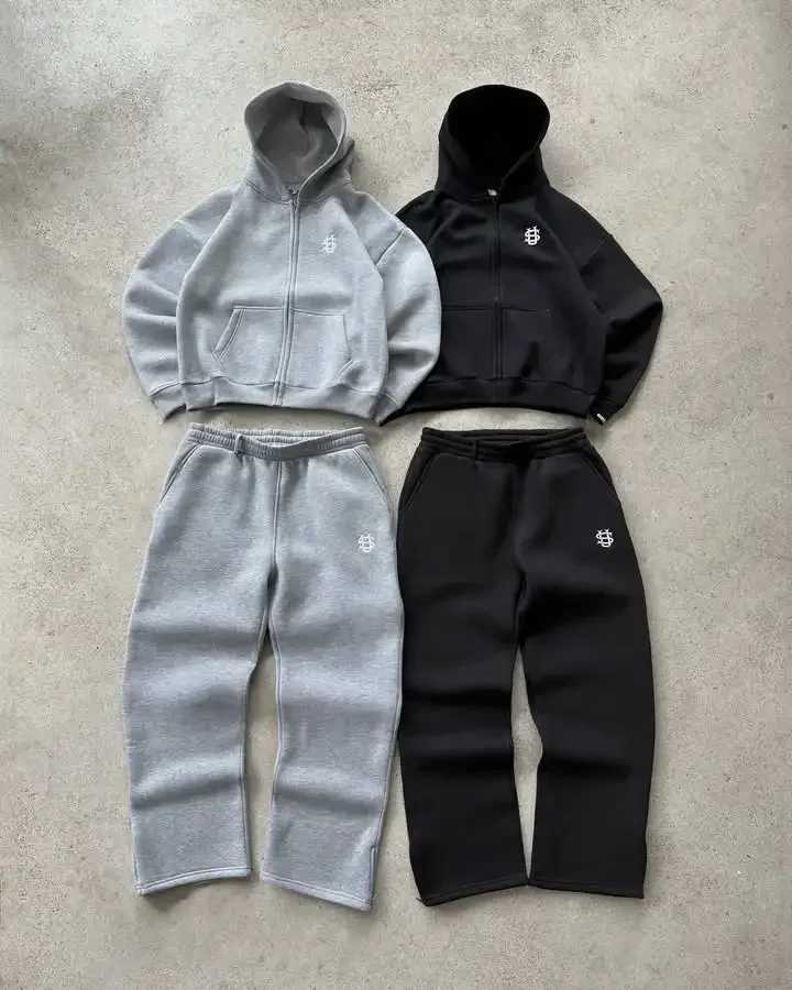 Embroidered casual zipper hoodie sweatpants two-piece set Y2K clothing mens hip-hop oversized sweatpants casual pants W251202