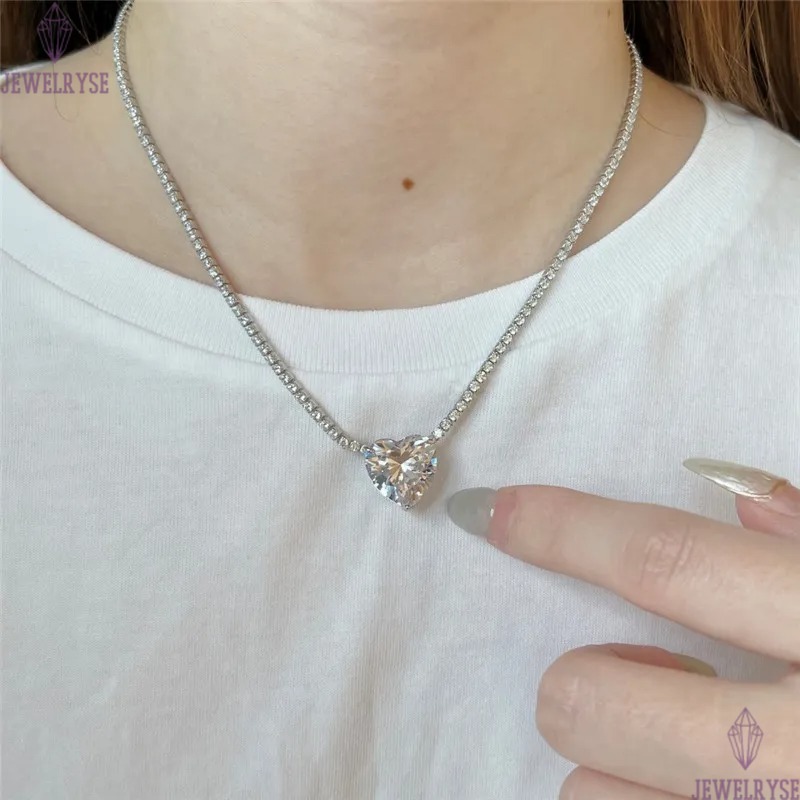 luxury diamond heart tennis necklace designer for woman 925 sterling silver chain pink white 5A cubic zirconia charm necklaces womens chokers jewelry 