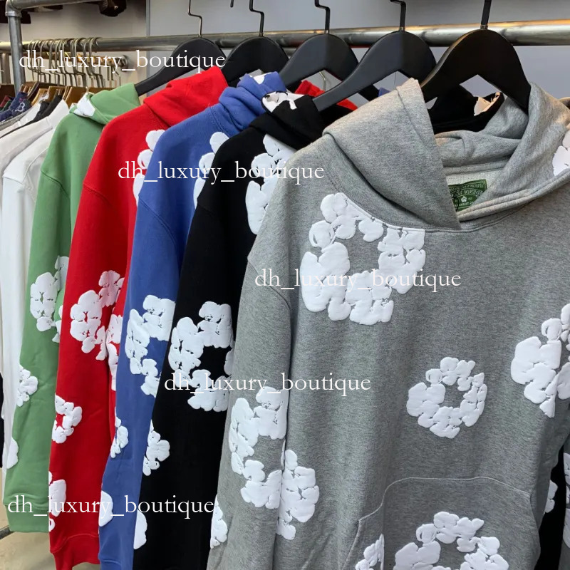 Demin Hoodie Mens Designer Denim Hip Hop Vintage Style Sweatshirt Cotton Wreath Kapok Graffiti Foam Graphic Hoodies Womens Hoody Pullover 696