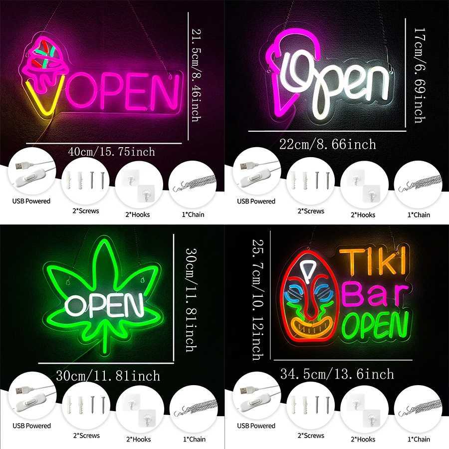 Open Neon Signs Ice Cream Icons Business Lights That Can Be Seen During The Day Or At Night Decor In Bars Shops And Cafes H251201