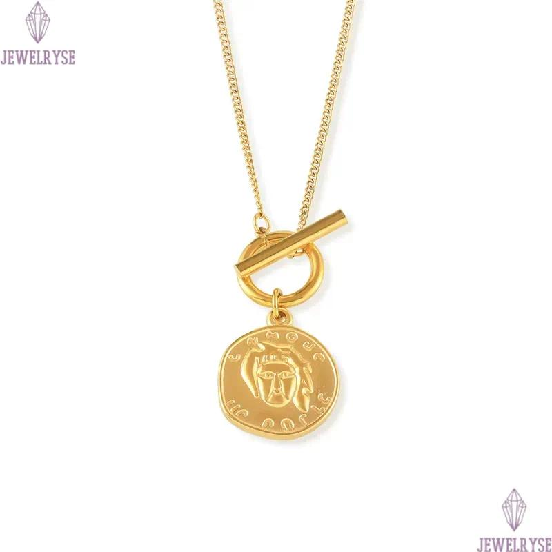 top long 18k gold sweater chain portrait designer necklace for woman stainless steel pendant necklaces daily outfit jewelry birthday friend family gif