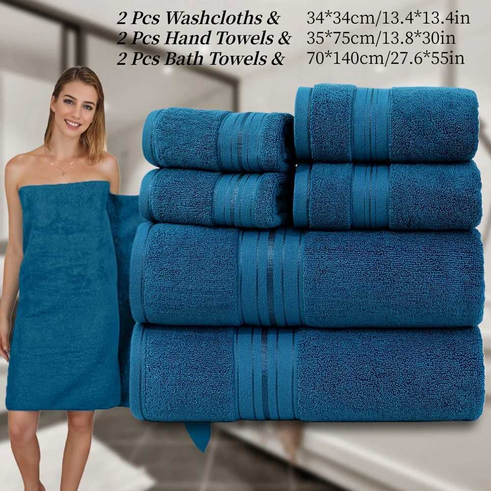 Towel 6pcs Bath Towels Set Cotton 2pcs Washcloths 2pcs Hand Towels 2pcs Bath Towels Absorbent Quick-drying Soft for Bathroom Hotel Y251202