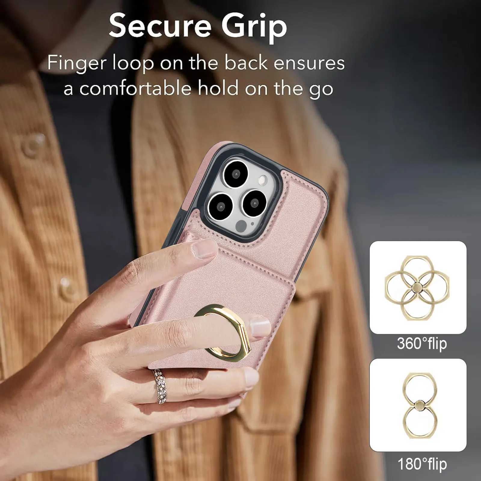 Wallet Case with Card Holder 360 Rotation Ring Kickstand Magnetic Clasp for iPhone 16 15 14 13 12 11 Pro Max SE 2022 XR XS Max J251202