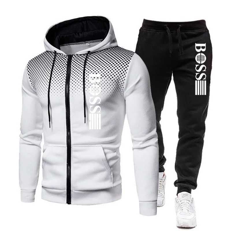 2025 New Mens zippered hoodie Casual Pants Set for Autumn and Winter fashion Fitness and Warm sportswear Two-piece set W251202