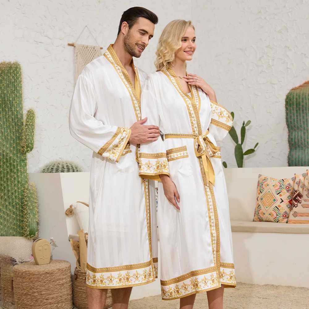 Autumn New Baroque Style Couple Nightgown Long Sleeve Robe Long Morning Robe Luxury Silk Satin Bathrobe Home Clothes C251202