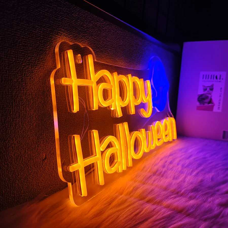 Happy Halloween Neon Sign Ghost Icon Hand-Made Usb Powered Used For Room Horror Space Bar Club Halloween Art Decor H251201