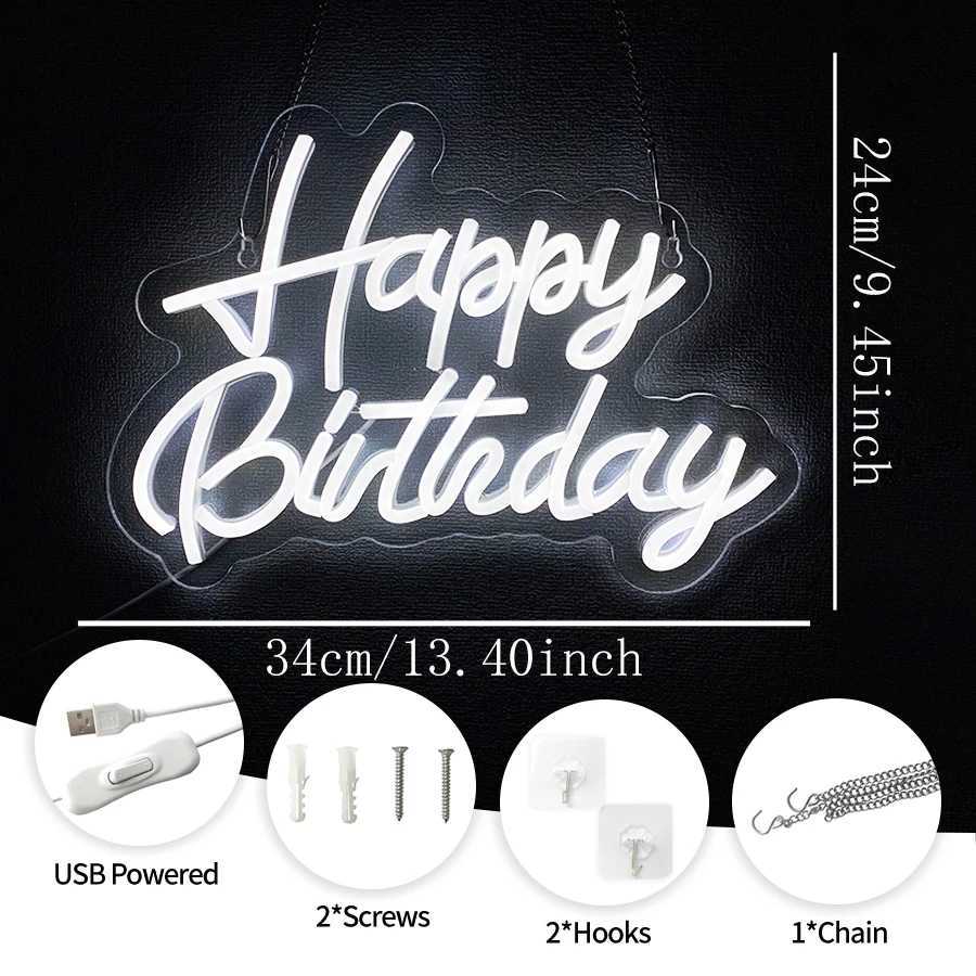 Happy Birthday Neon Sign for Wall Decor USB Powered LED Neon Sign with Switch Ideal for All Ages Home Party Decor H251201