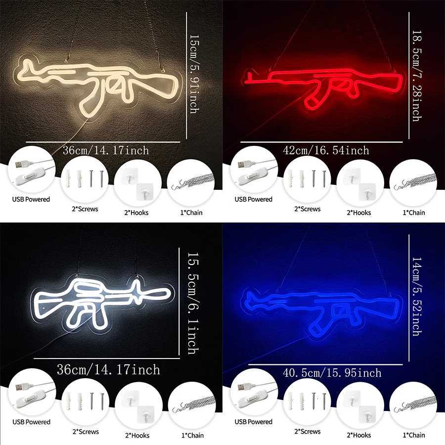 Shooting Game Series Neon SignLED Ak47 Gun Neon Light Usb Powered Used For BedroomGame RoomClubMan Cave Art Wall Decor H251201