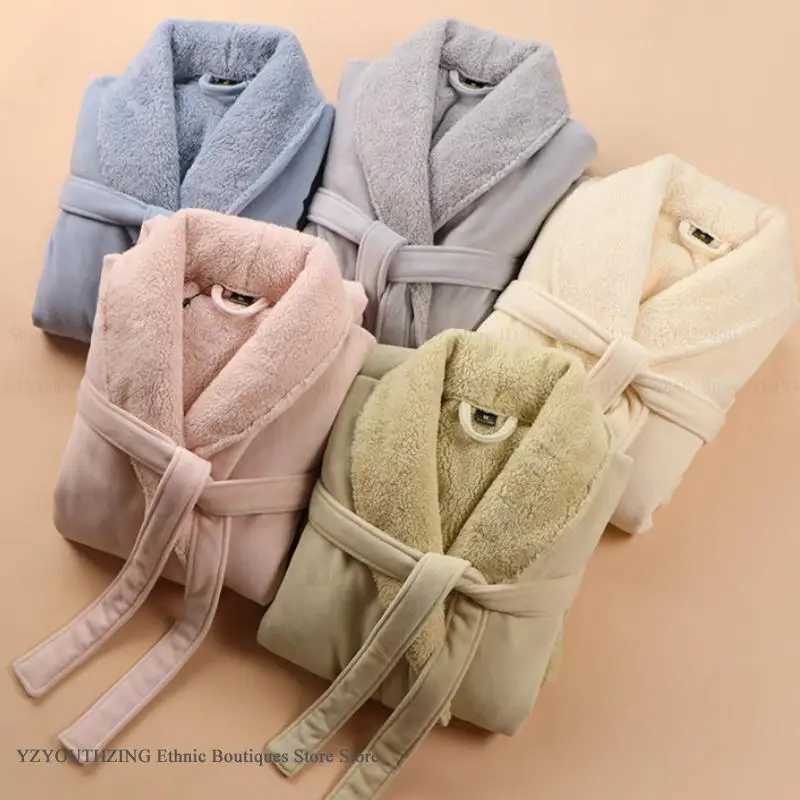 Double Layered Thick Coral Fleece Mens Long Robe Home Clothing Flannel Kimono Gown Bathrobe Couple Sleepwear Casual Lounge Wear C251202