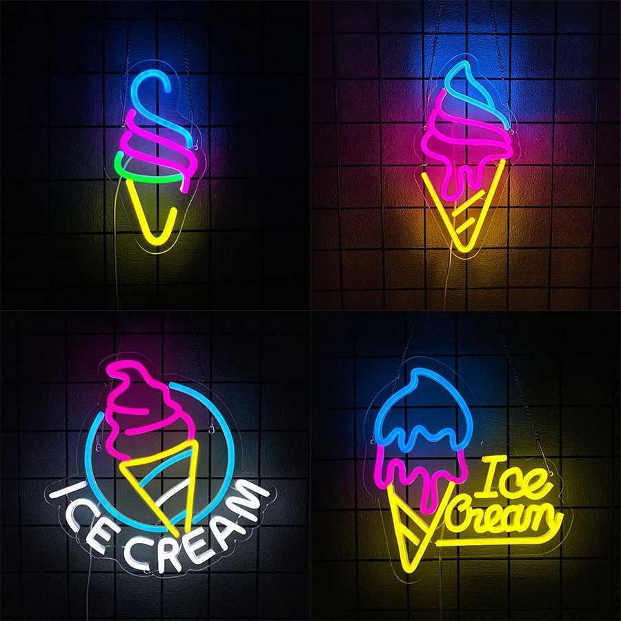 Ice Cream Led Neon Sign Food Icon Business Wall Lamp Usb Powered Used For Decor Of Cold Drinks Shops Restaurants And Cafes H251201