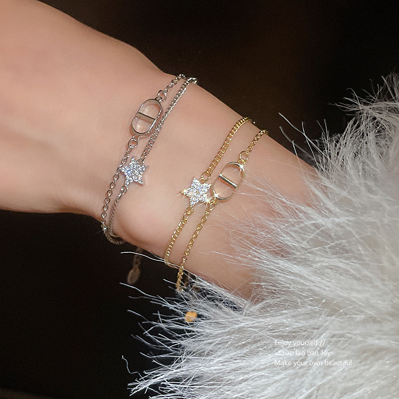 Zircon Star Exquisite Double Layer Bracelet Light Luxury High End Personalized Bracelet Commuting Fashion Design Handmade Gift