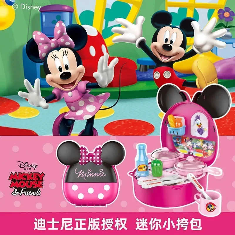 Disney Minnie cute anime play house toy girl gift mini kitchen cooking simulation makeup messenger bag set high quality kawaii H251202