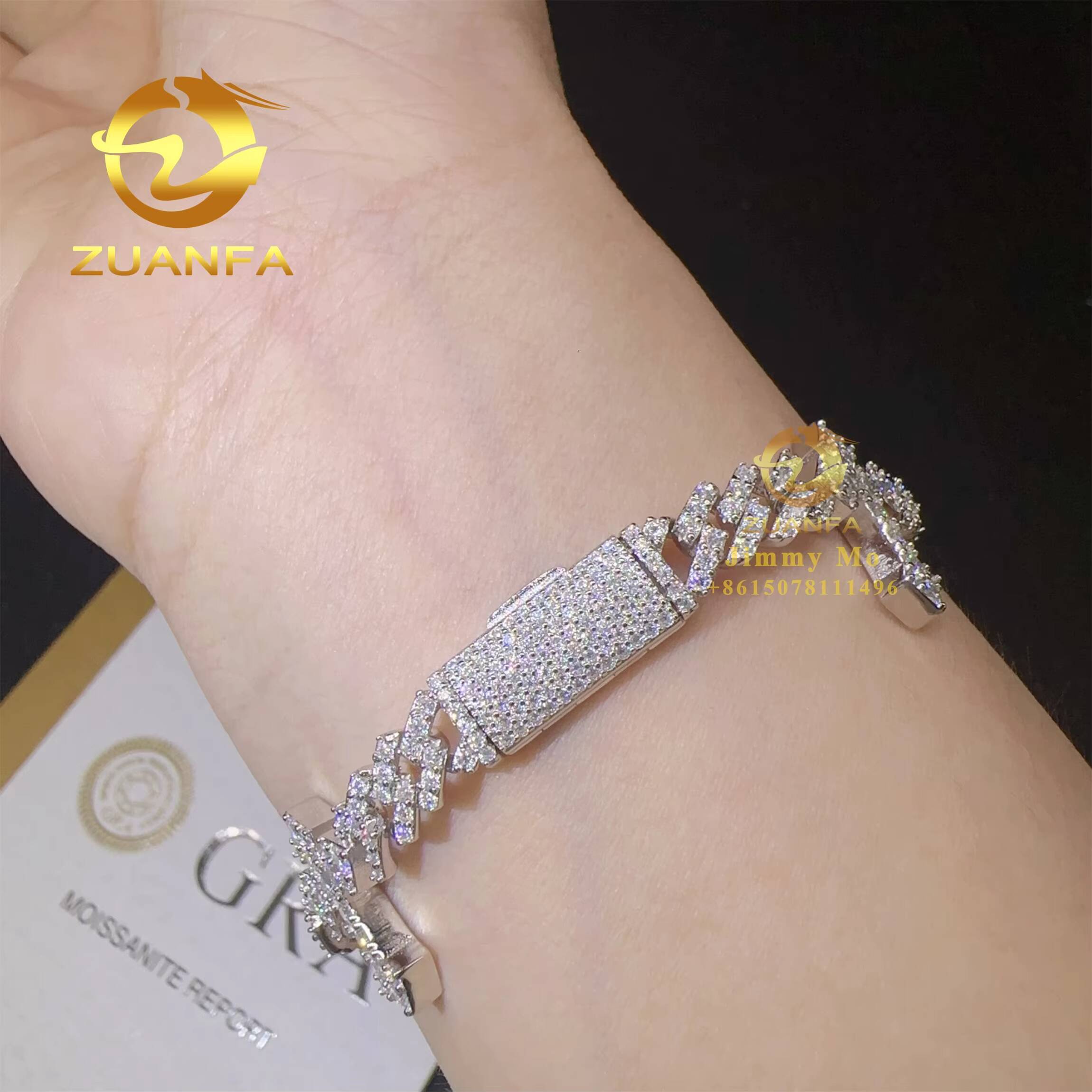 Bulk Stock Rapper Jewelry Iced Out Cross Design Moissanite Cuban Chain 6mm Hip Hop Bracelet 925 Silver Cuban Link Bracelet