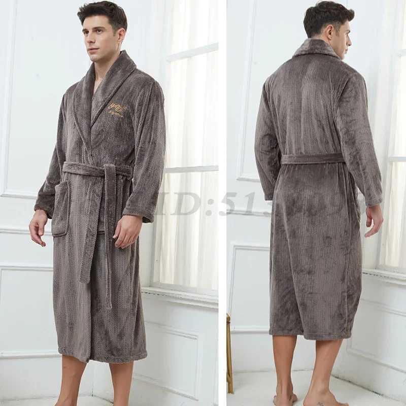 Winter Thicken Long Robe Men Women Flannel Sleepwear Plus Size 3XL 4XL Bathrobe Gown Home Wear Coral Fleece Soft Warm Nightwear C251202