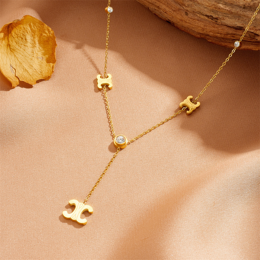 Fashion free shipping Titanium 5 Pendant luxury Tassel Clip Diamond Cross-Border Exquisite Stainless Steel designer Non-Fading Arc De Triomphe Necklac