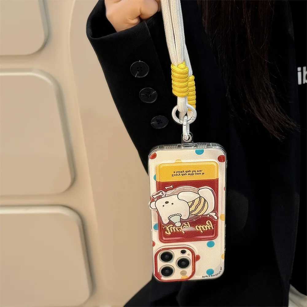 Polka Card Holder Phone Case with Puppy Stand and Lanyard for iPhone 15 PRO MAX 14 13 12 11 XS X XR SE 8 7 PLUS Phone Cover J251202
